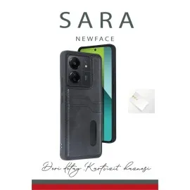Newface Xiaomi Redmi 13C Kılıf Sara Kartvizitli Deri Kılıf - Taba