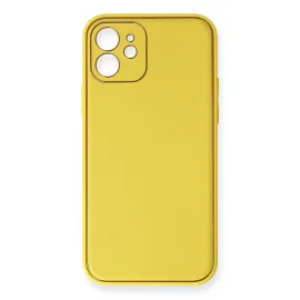 Newface Iphone 12 Kılıf Coco Deri Silikon Kapak - Sarı