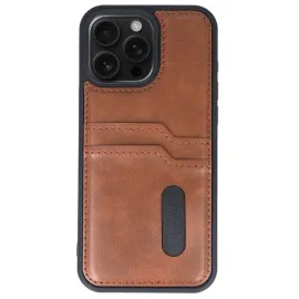 Newface Iphone 15 Pro Max Kılıf Sara Kartvizitli Deri Kılıf - Taba