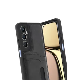 Newface Realme C65 Sara Kartvizitli Deri Kılıf - Siyah