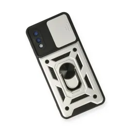 Newface Samsung Galaxy A02 Kılıf Pars Lens Yüzüklü Silikon - Gümüş