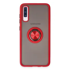 Newface Samsung Galaxy A70 Kılıf Montreal Yüzüklü Silikon Kapak - Kırmızı