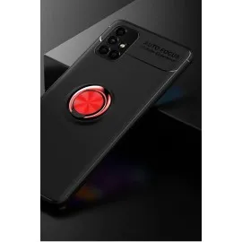 Newface Samsung Galaxy M51 Kılıf Range Yüzüklü Silikon - Siyah-Kırmızı