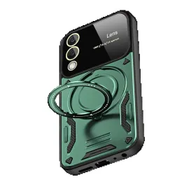 Newface Samsung Galaxy S25 Fe Kılıf Joy Lens Standlı Kapak - Koyu Yeşil