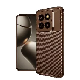 Newface Xiaomi Mi 14T Pro Kılıf Auto Focus Karbon Kapak - Kahverengi