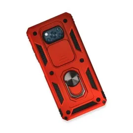 Newface Xiaomi Pocophone X3 Kılıf Pars Lens Yüzüklü Silikon - Kırmızı