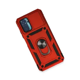 Newface Xiaomi Redmi Note 10 Kılıf Pars Lens Yüzüklü Silikon - Kırmızı