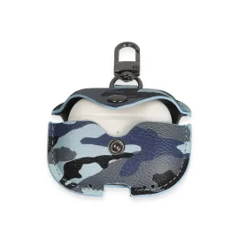 Newface Airpods Pro 2 (2.nesil) Çanta Kamuflaj Deri Kılıf - Mavi