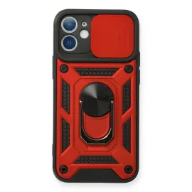 Newface Iphone 12 Kılıf Pars Lens Yüzüklü Silikon - Kırmızı