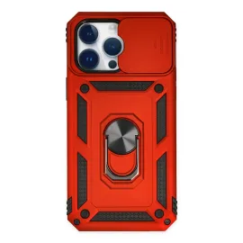 Newface Iphone 14 Pro Kılıf Pars Lens Yüzüklü Silikon - Kırmızı