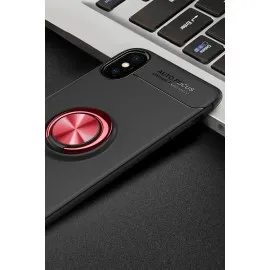 Newface Iphone Xs Max Kılıf Range Yüzüklü Silikon - Siyah-Kırmızı