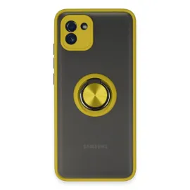 Newface Samsung Galaxy A03 Kılıf Montreal Yüzüklü Silikon Kapak - Sarı
