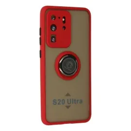 Newface Samsung Galaxy S20 Ultra Kılıf Montreal Yüzüklü Silikon Kapak - Kırmızı