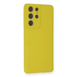 Newface Samsung Galaxy S21 Ultra Kılıf Nano Içi Kadife Silikon - Sarı