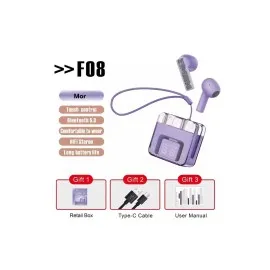 Karler Bass F08 Dijital Şarj Göstergeli Tws Bluetooth Kulaklık - Mor