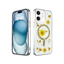 Newface Iphone 12 Kılıf Daisy Simli Magsafe Kapak - Gold