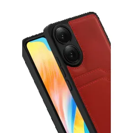 Newface Oppo A38 Sara Kartvizitli Deri Kılıf - Kırmızı