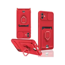 Newface Samsung Galaxy A06 Kılıf Zuma Kartvizitli Yüzüklü Silikon - Kırmızı