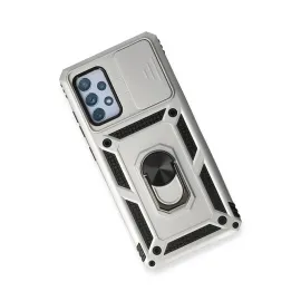 Newface Samsung Galaxy A73 5G Kılıf Pars Lens Yüzüklü Silikon - Gümüş