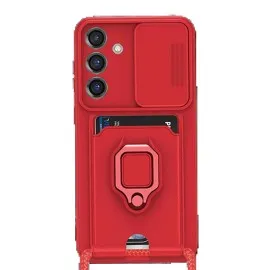 Newface Samsung Galaxy S25 Plus Kılıf Zuma Kartvizitli Yüzüklü Silikon - Kırmızı