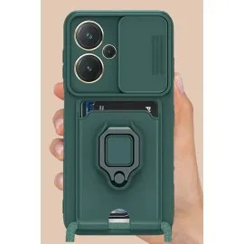 Newface Xiaomi Redmi Note 13 Pro Plus Kılıf Zuma Kartvizitli Yüzüklü Silikon - Yeşil