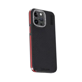 Joko Iphone 15 Pro Max Kılıf Aramid 600D Kevlar Karbon Fiber Magsafe Kapak - Kırmızı
