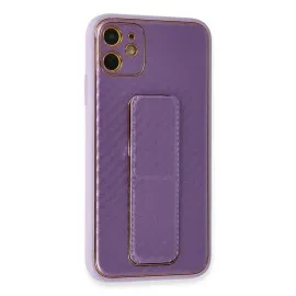 Newface Iphone 12 Kılıf Coco Karbon Standlı Kapak - Mor