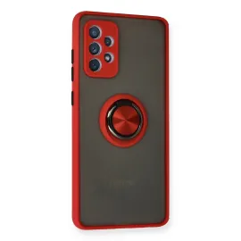Newface Samsung Galaxy A72 Kılıf Montreal Yüzüklü Silikon Kapak - Kırmızı
