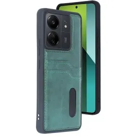 Newface Xiaomi Redmi 13C Kılıf Sara Kartvizitli Deri Kılıf - Koyu Yeşil