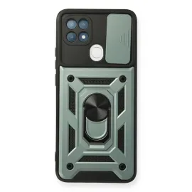 Newface Oppo A15 Kılıf Pars Lens Yüzüklü Silikon - Yeşil