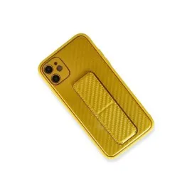 Newface Iphone 12 Kılıf Coco Karbon Standlı Kapak - Sarı