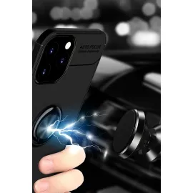 Newface Iphone 12 Pro Max Kılıf Range Yüzüklü Silikon - Siyah-Kırmızı