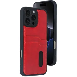 Newface Iphone 16 Pro Kılıf Sara Kartvizitli Deri Kılıf - Kırmızı