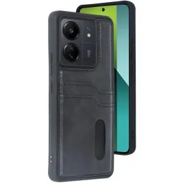 Newface Xiaomi Redmi 13C Kılıf Sara Kartvizitli Deri Kılıf - Siyah
