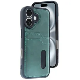 Newface Iphone 16 Kılıf Sara Kartvizitli Deri Kılıf - Koyu Yeşil