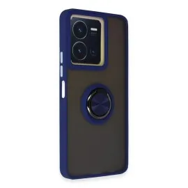 Newface Vivo Y36 Kılıf Montreal Yüzüklü Silikon Kapak - Lacivert