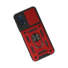 Newface Xiaomi Poco M4 Pro 4G Kılıf Pars Lens Yüzüklü Silikon - Kırmızı