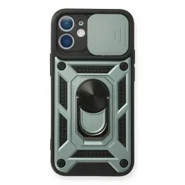 Newface Iphone 12 Mini Kılıf Pars Lens Yüzüklü Silikon - Yeşil