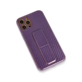 Newface Iphone 12 Pro Kılıf Coco Karbon Standlı Kapak - Mor