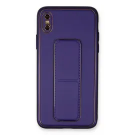 Newface Iphone X Kılıf Coco Deri Standlı Kapak - Mor