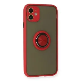 Newface Iphone 11 Kılıf Montreal Yüzüklü Silikon Kapak - Kırmızı