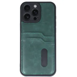 Newface Iphone 16 Pro Max Kılıf Sara Kartvizitli Deri Kılıf - Koyu Yeşil
