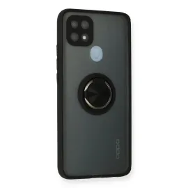 Newface Oppo A15 Kılıf Montreal Yüzüklü Silikon Kapak - Siyah