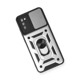 Newface Samsung Galaxy A03S Kılıf Pars Lens Yüzüklü Silikon - Gümüş