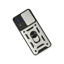 Newface Samsung Galaxy A22 Kılıf Pars Lens Yüzüklü Silikon - Gümüş