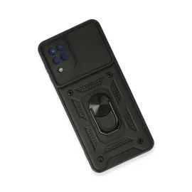 Newface Samsung Galaxy A22 Kılıf Pars Lens Yüzüklü Silikon - Siyah