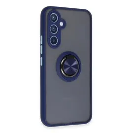 Newface Samsung Galaxy A34 5G Kılıf Montreal Yüzüklü Silikon Kapak - Lacivert