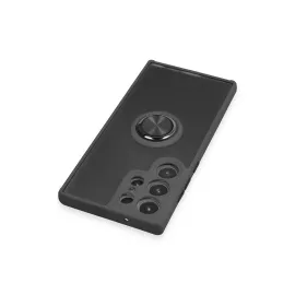 Newface Samsung Galaxy S23 Ultra Kılıf Montreal Yüzüklü Silikon Kapak - Siyah