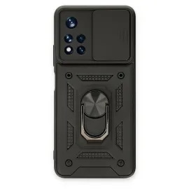 Newface Xiaomi Redmi Note 11T Kılıf Pars Lens Yüzüklü Silikon - Siyah