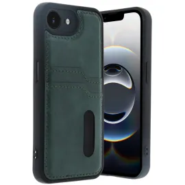 Newface Iphone 16E Kılıf Sara Kartvizitli Deri Kılıf - Koyu Yeşil